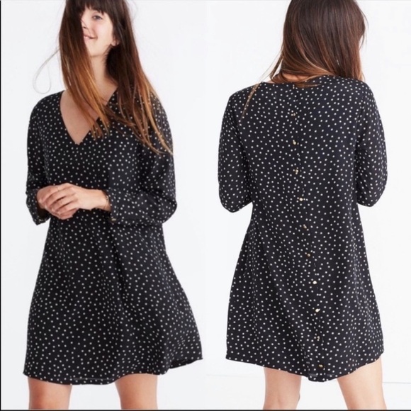 Madewell Silk Button-Back Star Dress With Gold Buttons Down The Back - Picture 1 of 7